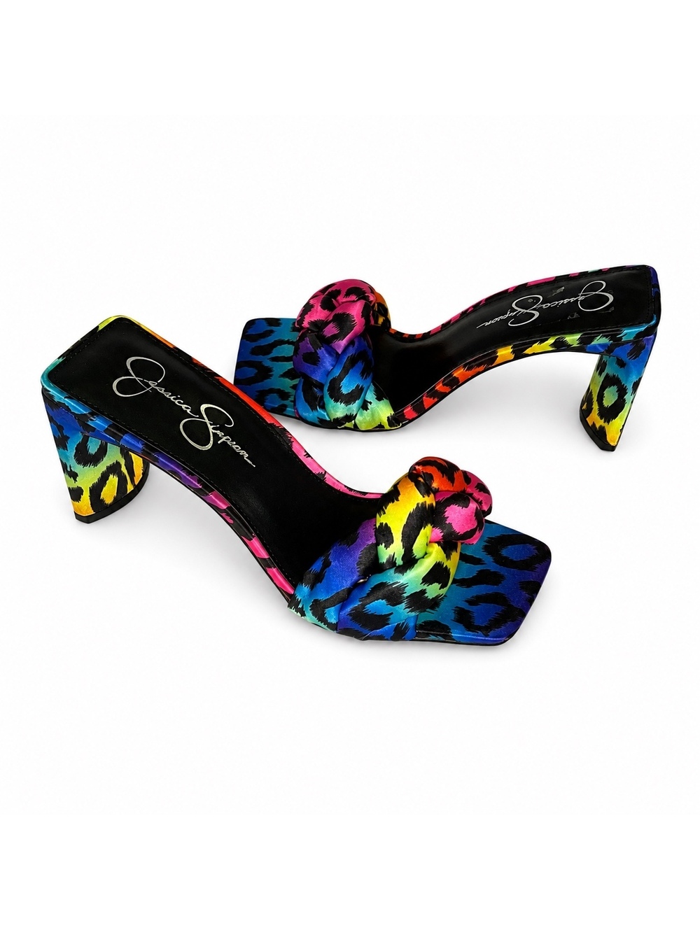 Jessica Simpson Rainbow Leopard Knot Mule Heels Size 9 - Picture 1 of 5